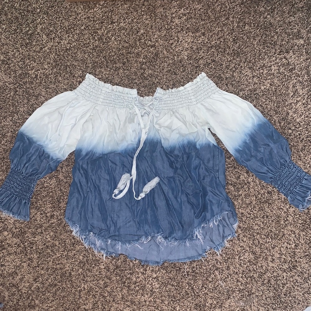 Ombré Denim Off the Shoulder Top